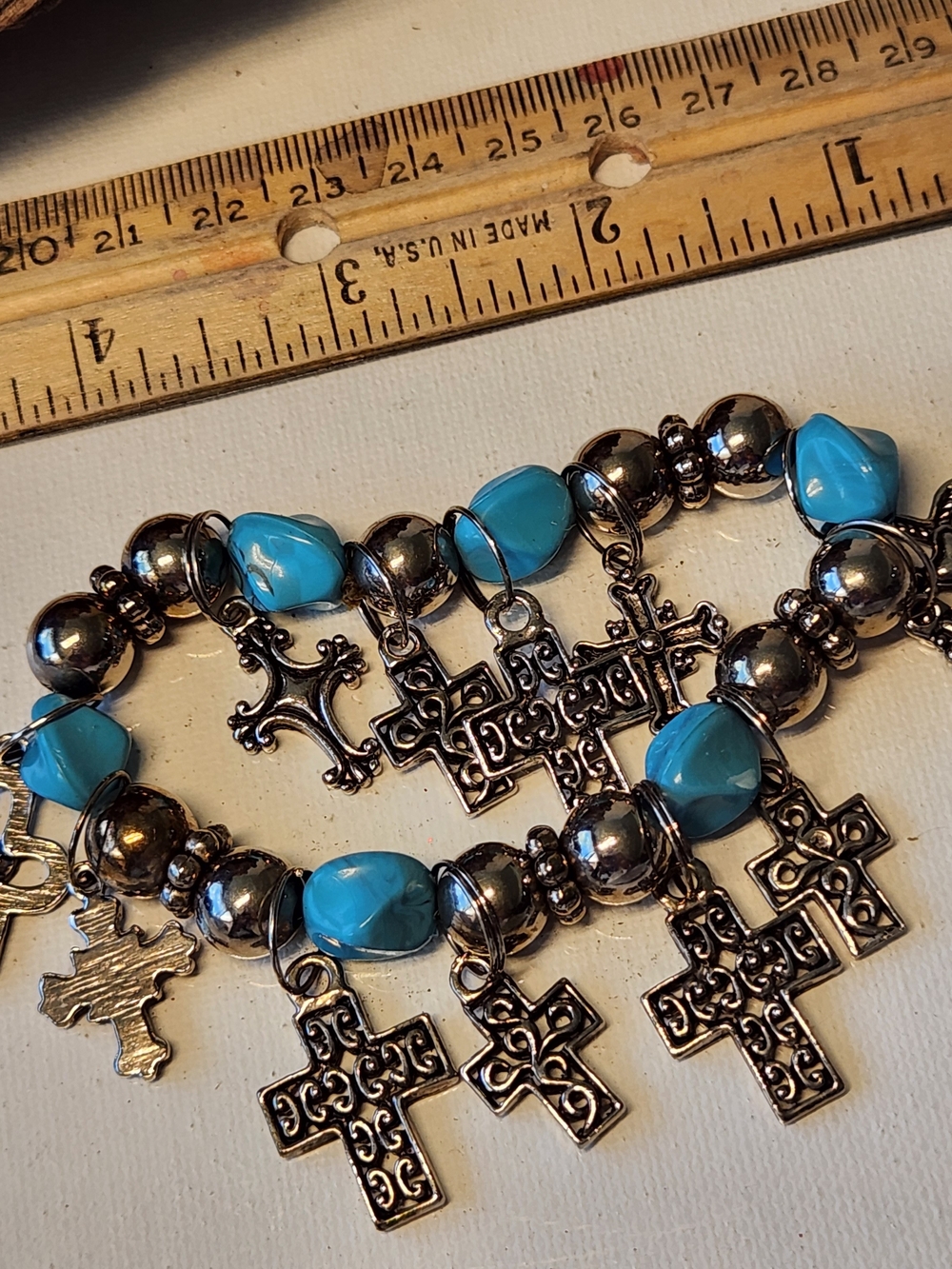 Turquoise Cross Charm Bracelet - Women Jewelry